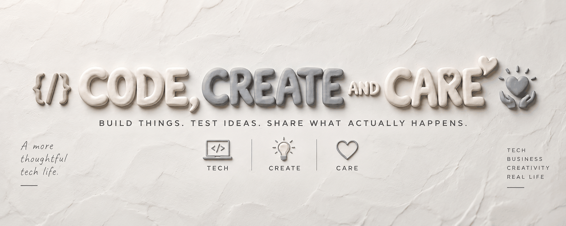 Code, Create and Care — build things, test ideas, share what actually happens. A more thoughtful tech life, covering tech, business, creativity and real life.